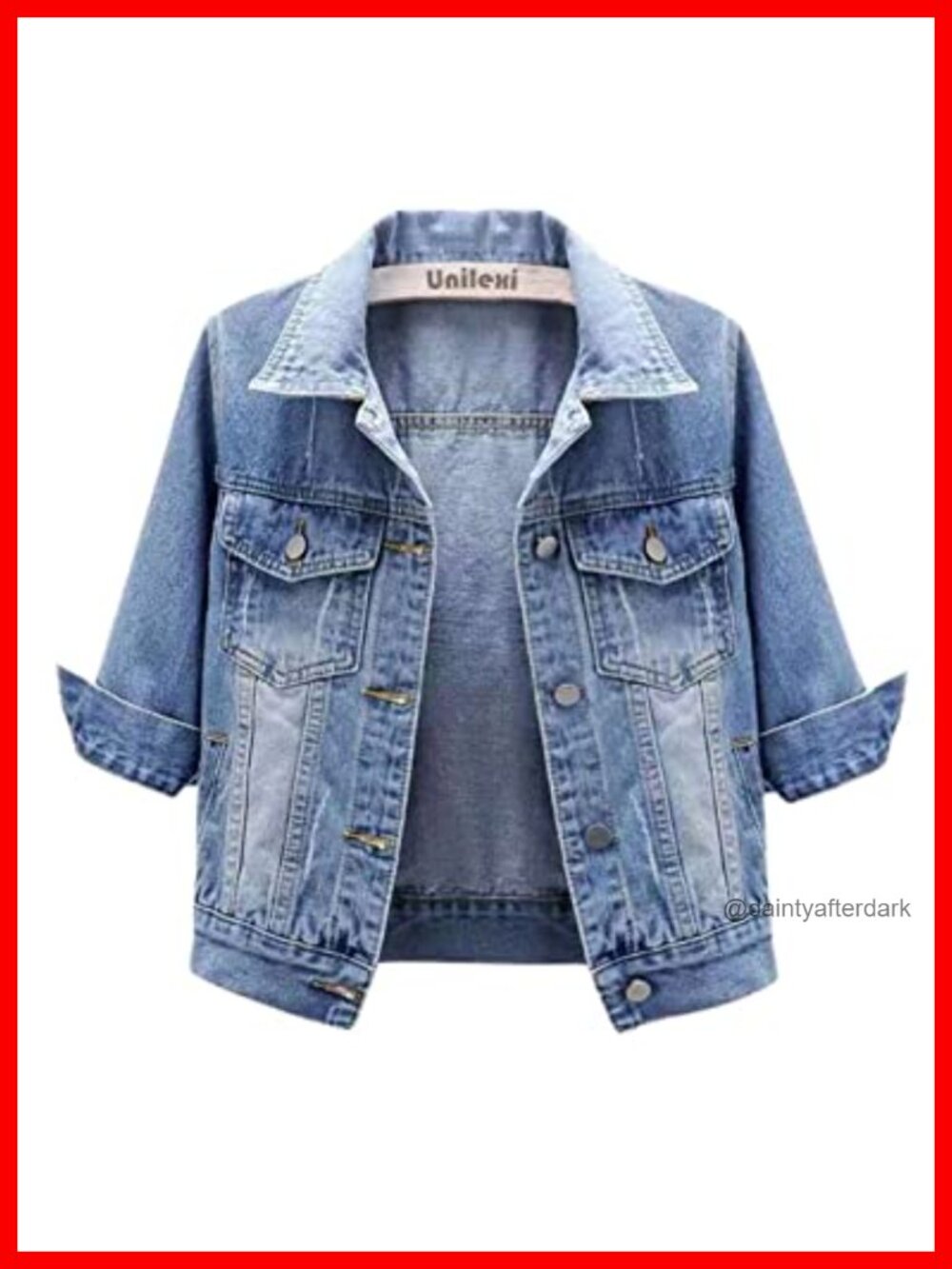 Cropped Denim Jacket 3/4 Sleeve Button Down Trucker Coat